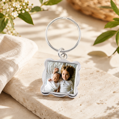 Personalized Wave Photo Keychain