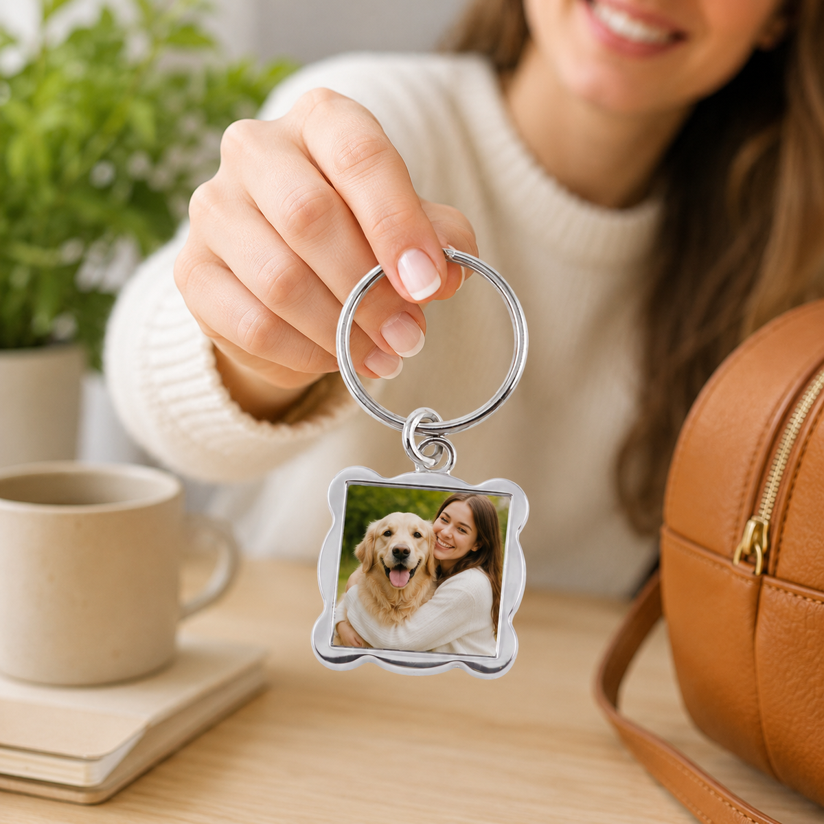 Personalized Wave Photo Keychain