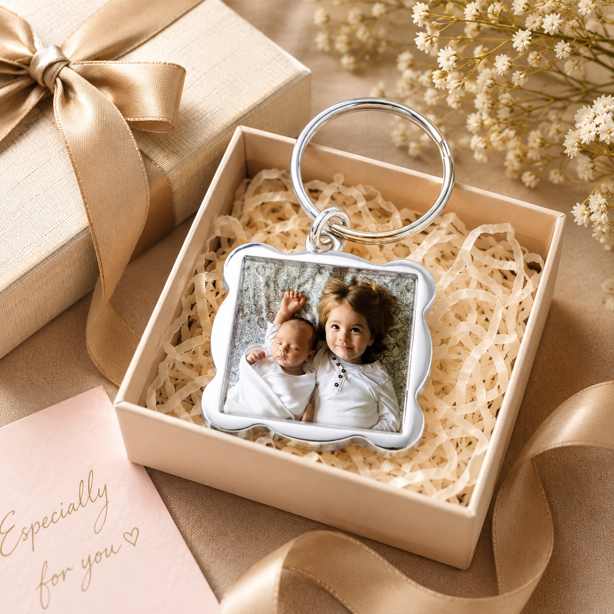 Personalized Wave Photo Keychain