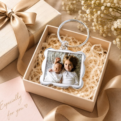 Personalized Wave Photo Keychain