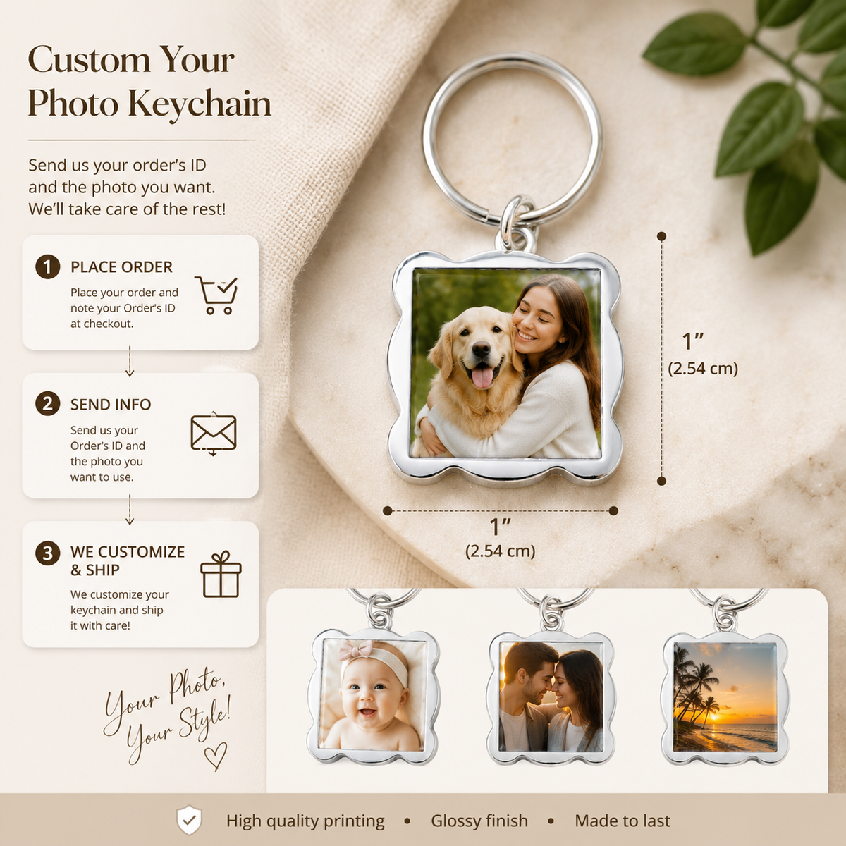 Personalized Wave Photo Keychain